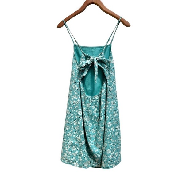 AE American Eagle Linen Blend Floral Tie Back Mini Dress in Mint, Size Small - Picture 10 of 13